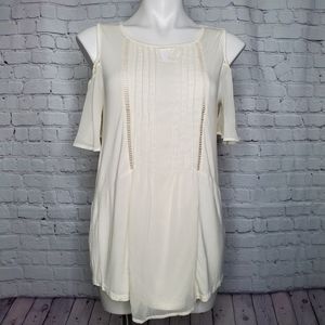 A.Moon Cold Shoulder Sheer Sleeve Cream Top Size S